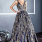Floral Glitter Print Ball Gown by Cinderella Divine - J812 - Special Occasion/Curves