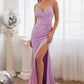 Lavender Fitted Satin Corset Slit Gown CD888 - Women Evening Formal Gown - Special Occasion