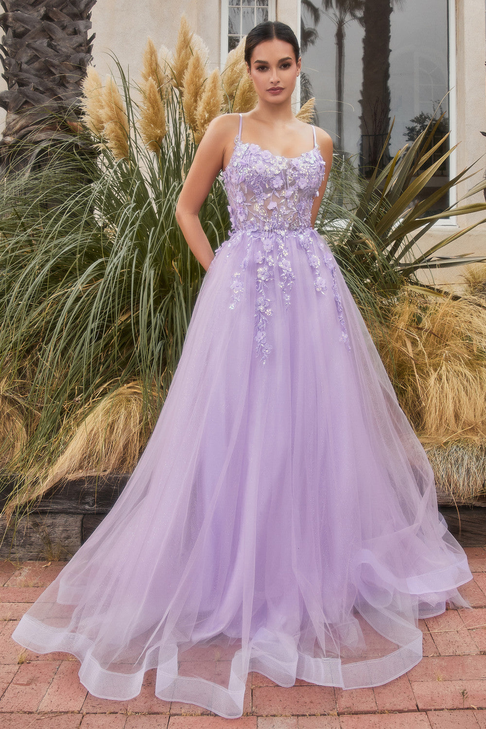 Lavender Floral Applique A-Line Gown A1142 Penelope Gown - Special Occasion