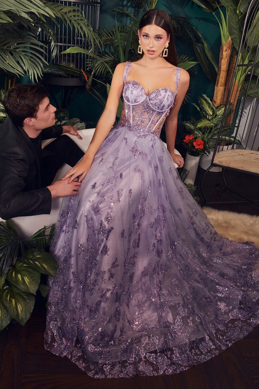 Lavender Glitter Corset Ball Gown CB102 - Women Evening Formal Gown - Special Occasion-Curves