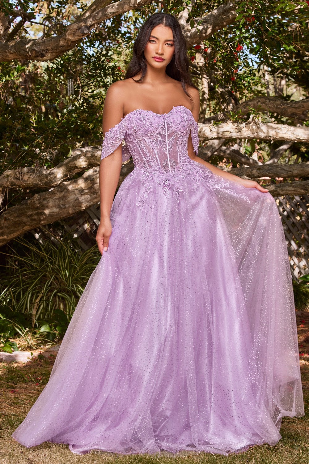 Lavender Lace A-line Corset Slit Gown - Women Evening Formal Gown CD0198 - Special Occasion