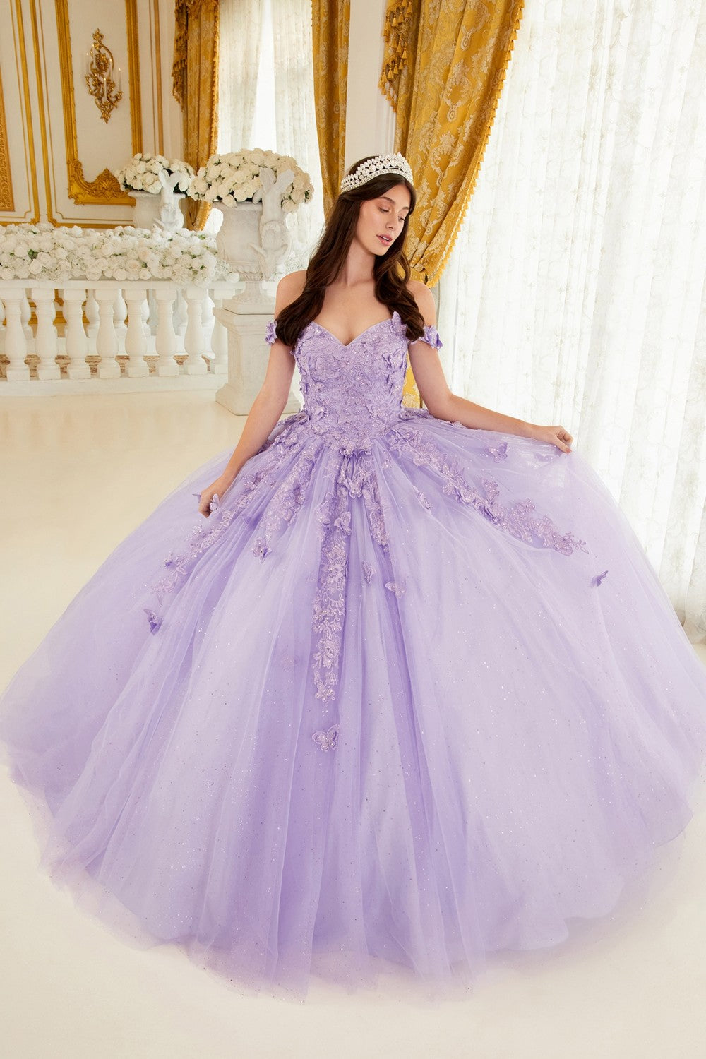 Lavender Layered Tulle Sweetheart Neckline Quinceanera Ball Gown 15709