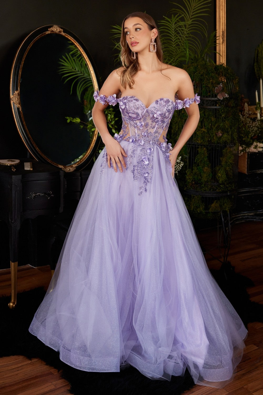 Off The Shoulder Corset Ball Gown By Ladivine CB104 - Women