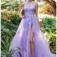 One Shoulder Illusion Tulle & Floral Bodice A-line Slit Gown by Andrea & Leo Couture A1053 LEILA GOWN - Special Occasion