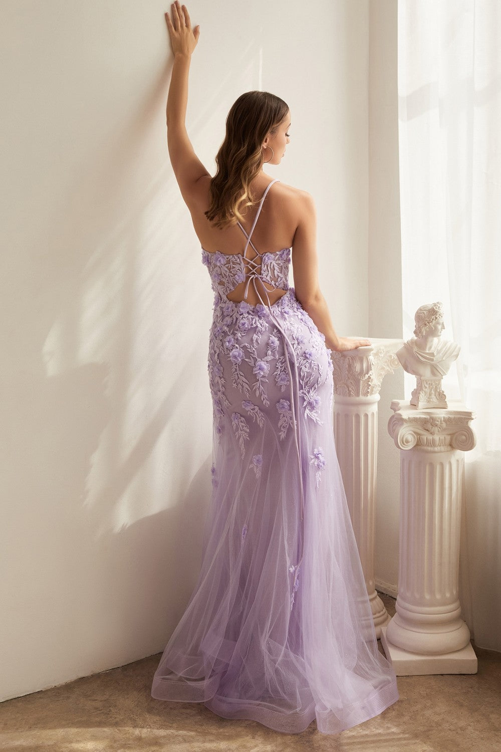 Lavender_1 Fitted Floral Mermaid Gown CD995 - Women Evening Formal Gown - Special Occasion