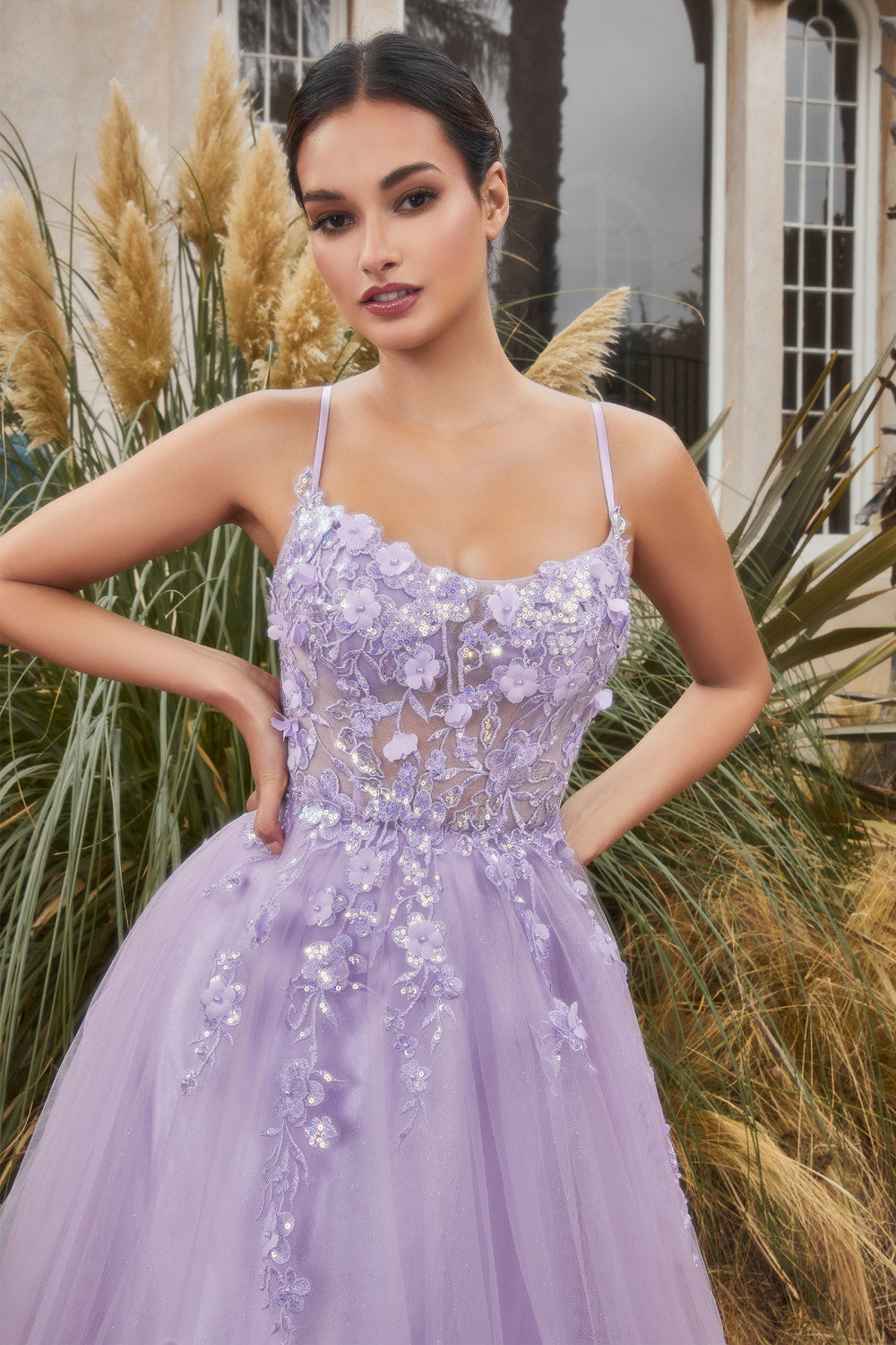 Lavender_1 Floral Applique A-Line Gown A1142 Penelope Gown - Special Occasion