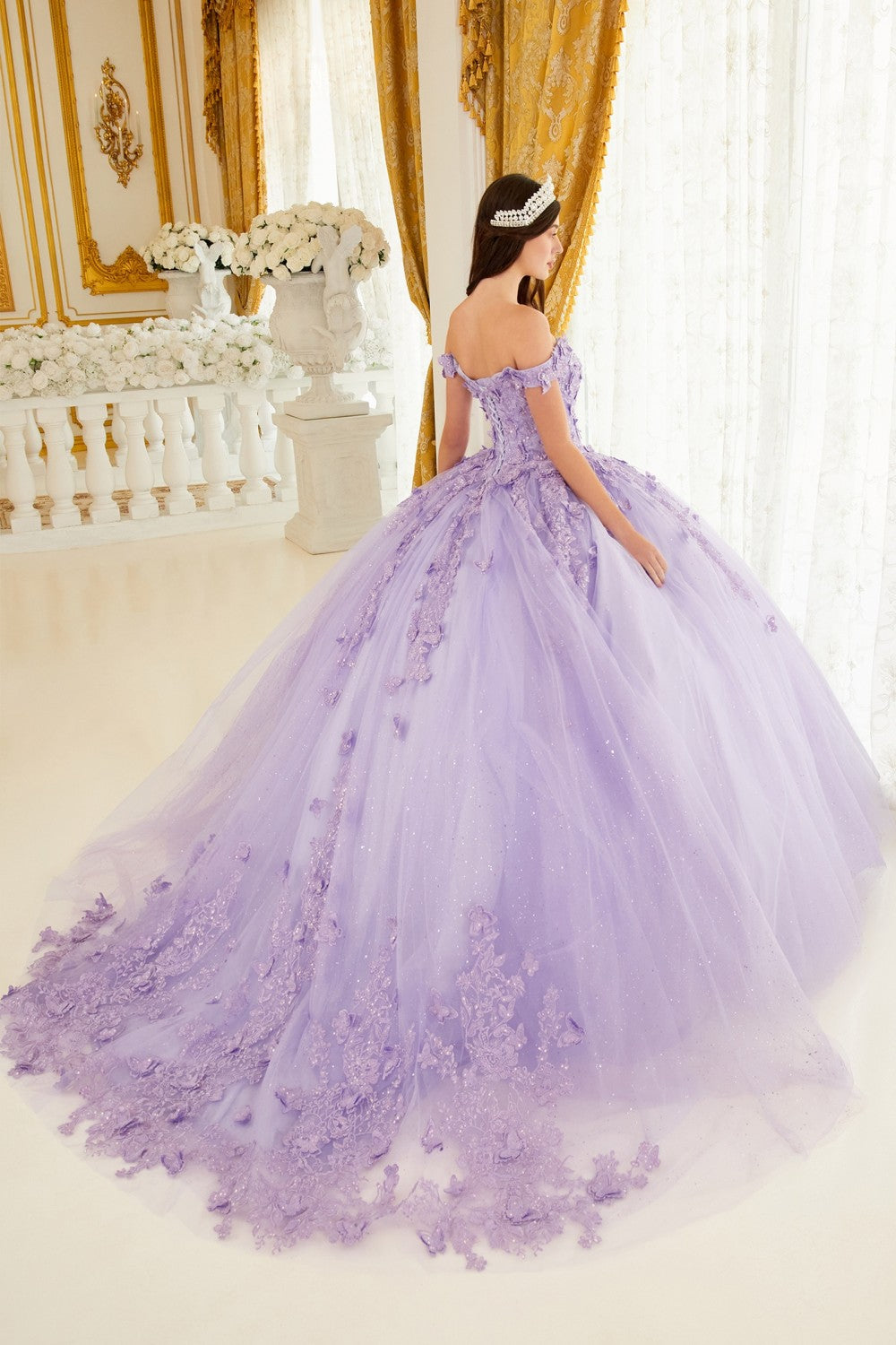 Lavender_1 Layered Tulle Sweetheart Neckline Quinceanera Ball Gown 15709