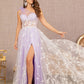 Lavender_2 Feather Sheer Bodice A-line Dress GL3134 - Women Formal Dress - Special Occasion-Curves