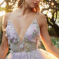 Lavender_2 Layered Tulle with Floral Slit Gown A1119 Penelope Gown - Special Occasion