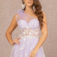 Lavender_3 Feather Sheer Bodice A-line Dress GL3134 - Women Formal Dress - Special Occasion-Curves