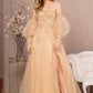 Light Gold Sequin Sheer Bodice Sweetheart A-Line Dress GL3118 - Women Formal Dress -Special Occasion-Curves