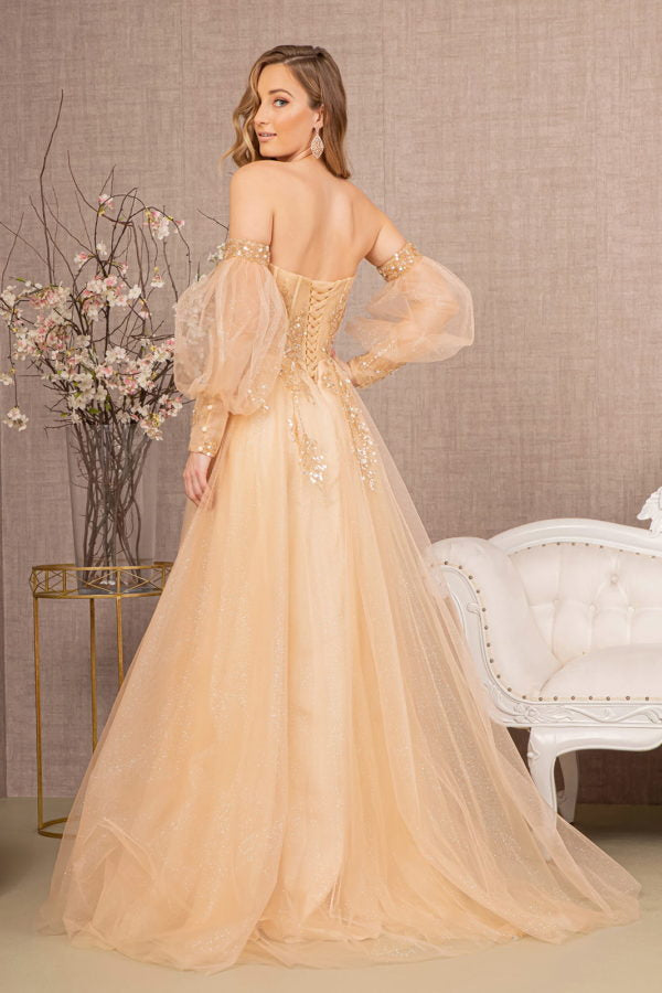 Light Gold_1 Sequin Sheer Bodice Sweetheart A-Line Dress GL3118 - Women Formal Dress -Special Occasion-Curves