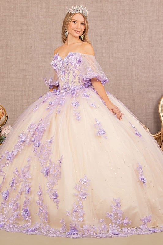 Lilac-nude Off the Shoulder Sweetheart Neckline Quinceanera Dress with Puff Short Sleeves - GL3172