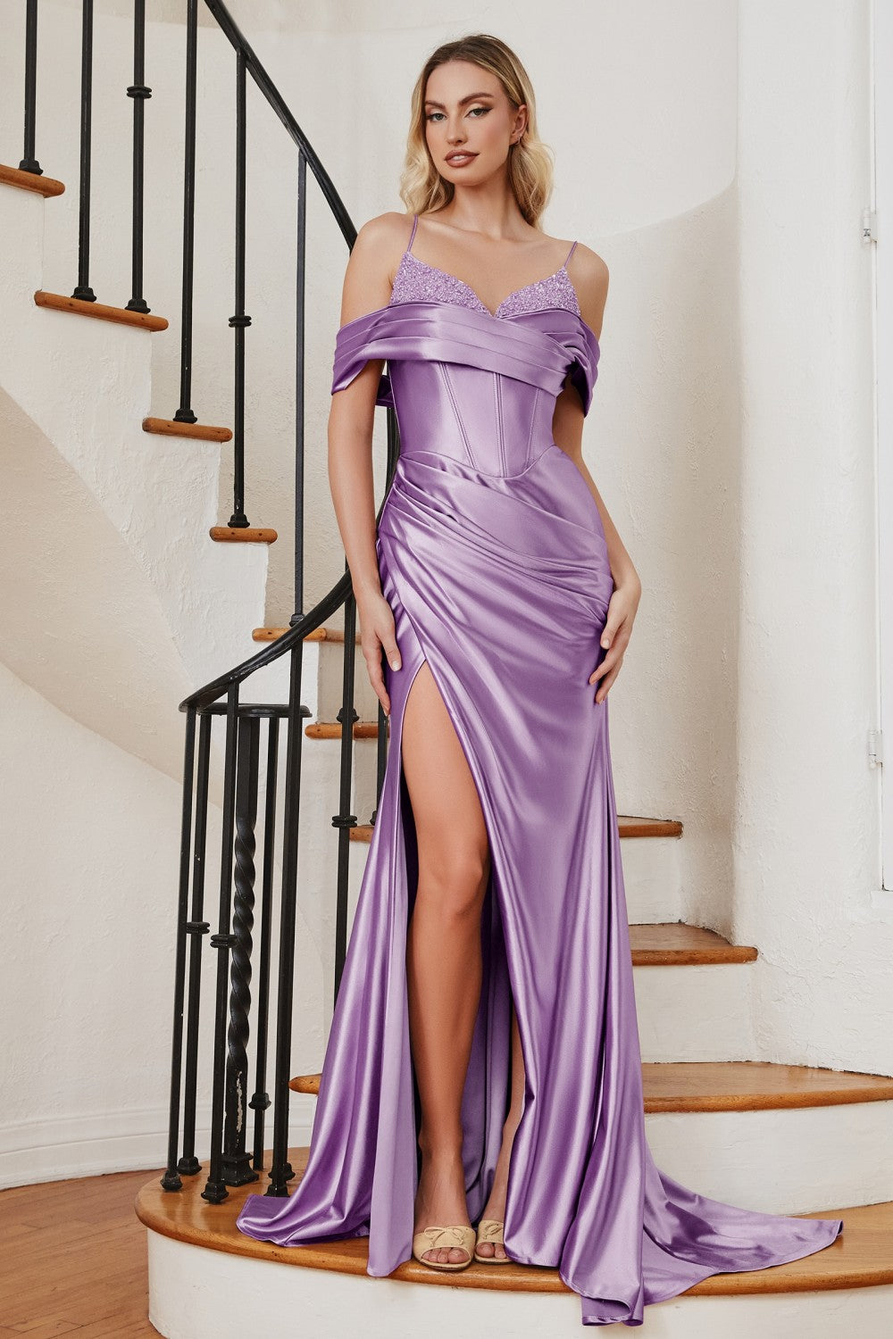 Lilac Fitted Satin Bustier Gown CC2197 - Women Evening Formal Gown - Special Occasion
