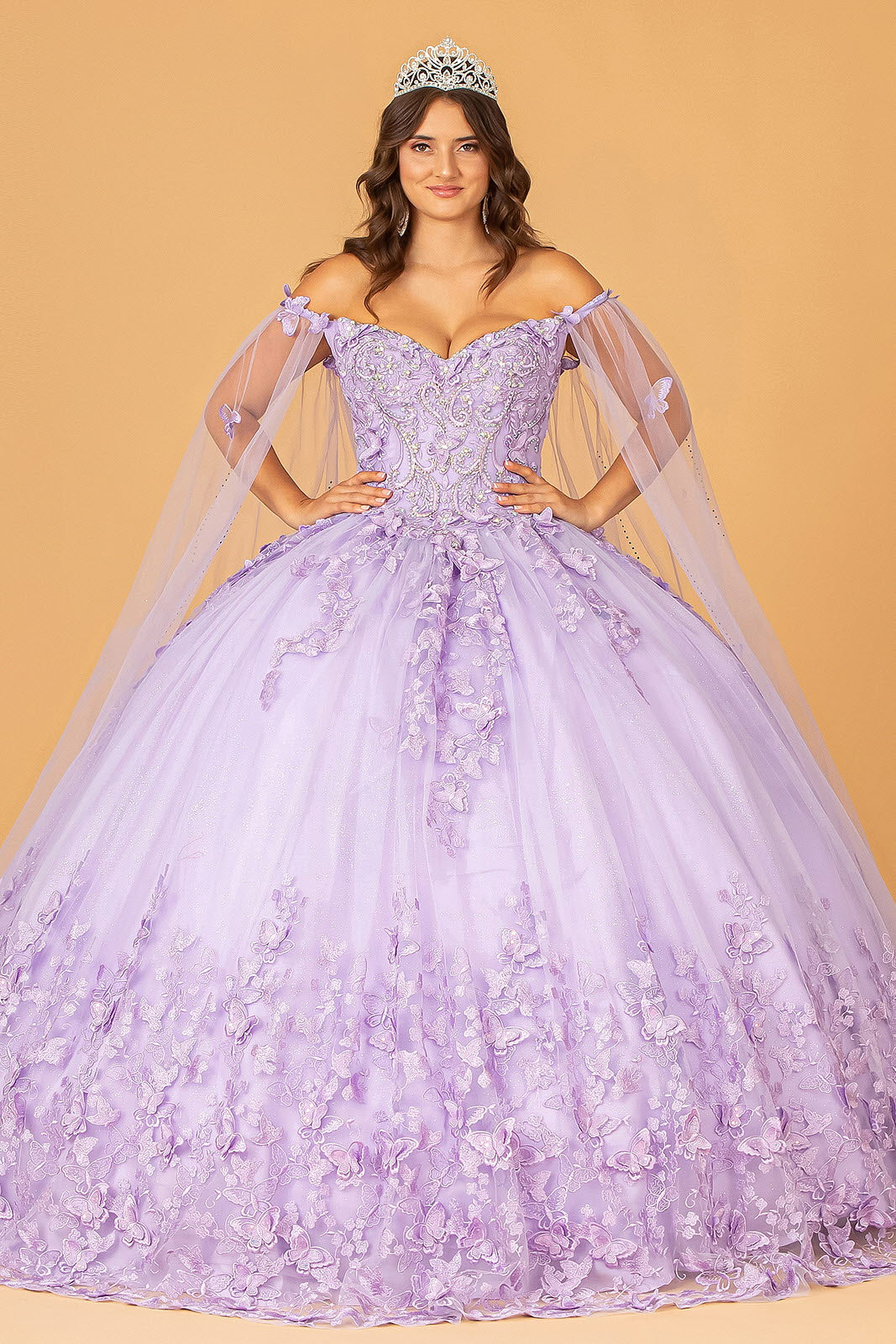 Lilac GL3110 - Butterfly Applique Glitter Quinceanera Dress