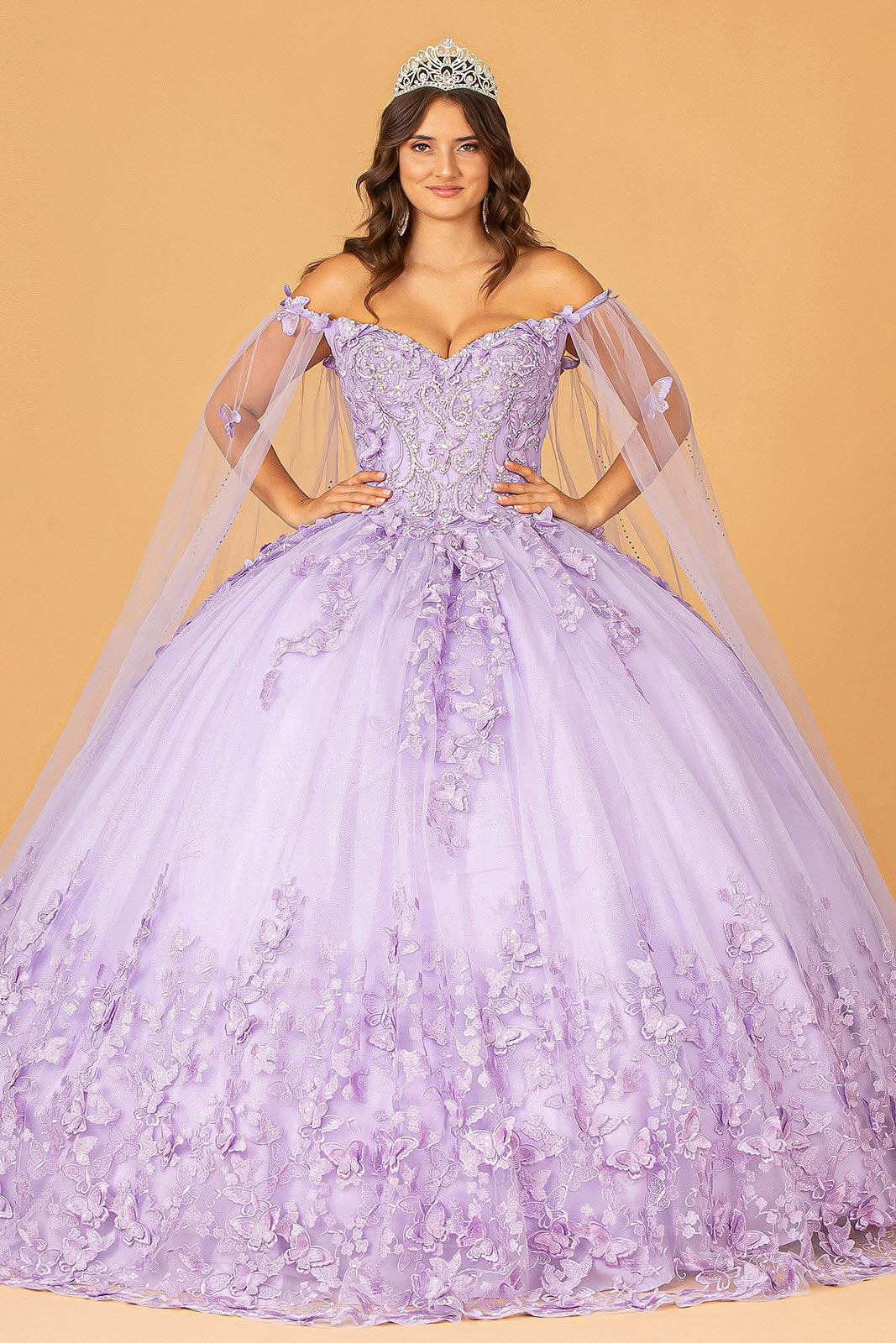 glitter butterfly dress Fitted Butterfly Glitter Print V-Neck Gown by Juliet 294 main image 1