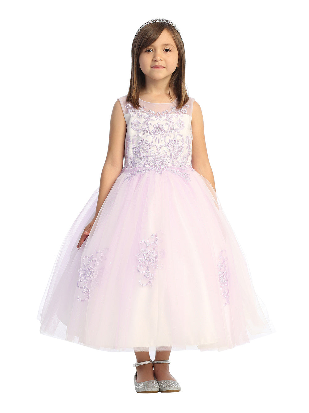 Lilac Girl Dress with Illusion Sweetheart Neckline - AS5818