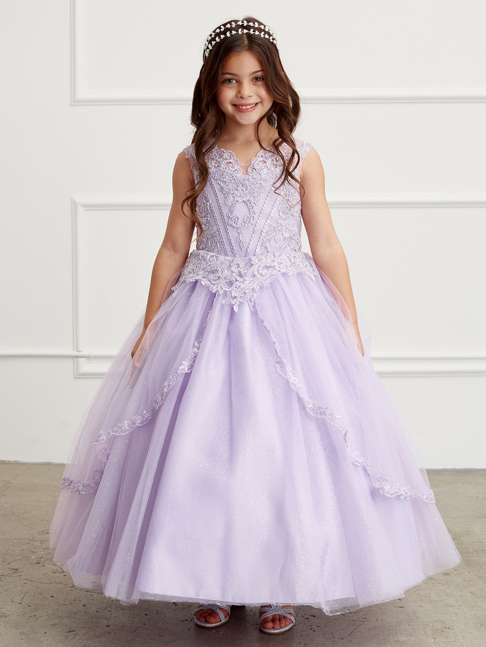 metallic girls dress Girl Dress with Metallic Corded Lace Bodice by TIPTOP KIDS