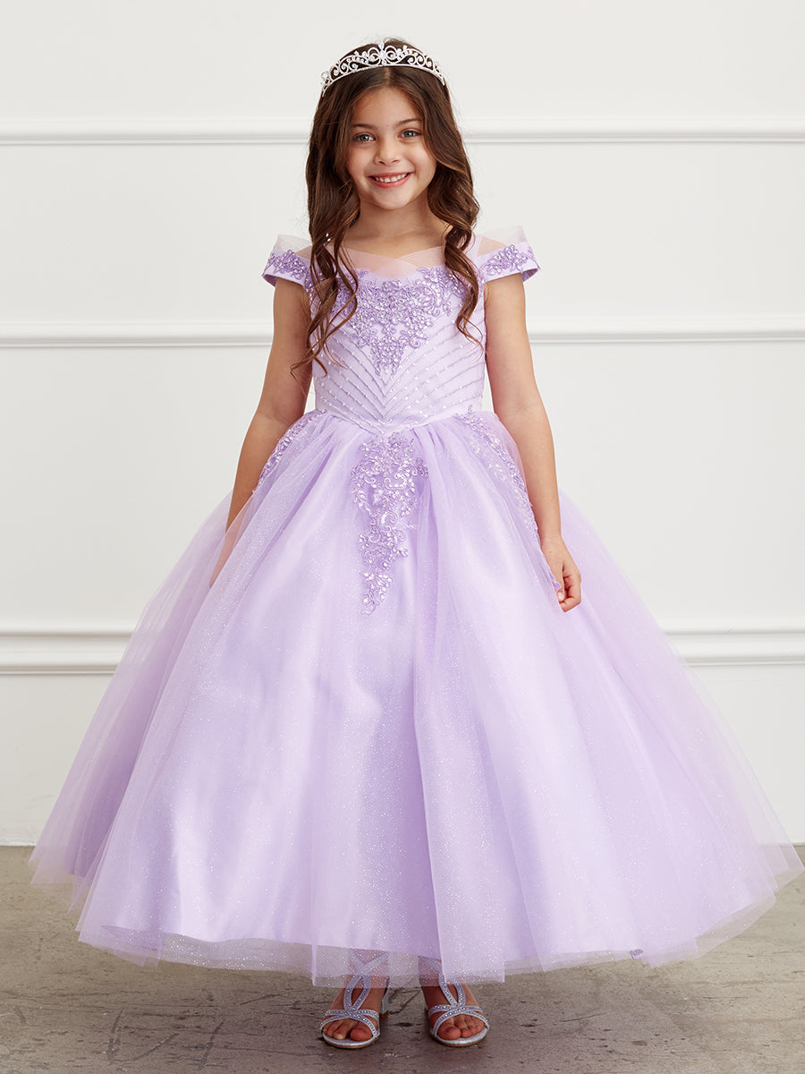 Lilac Girl Dress with Sequins Off-Shoulder Bodice - AS7035