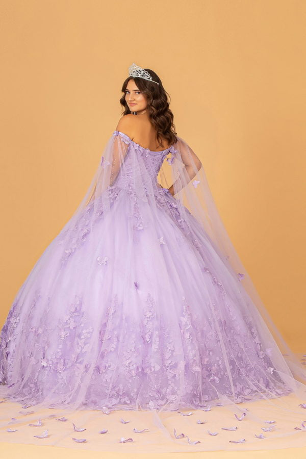 Lilac_1 GL3110 - Butterfly Applique Glitter Quinceanera Dress