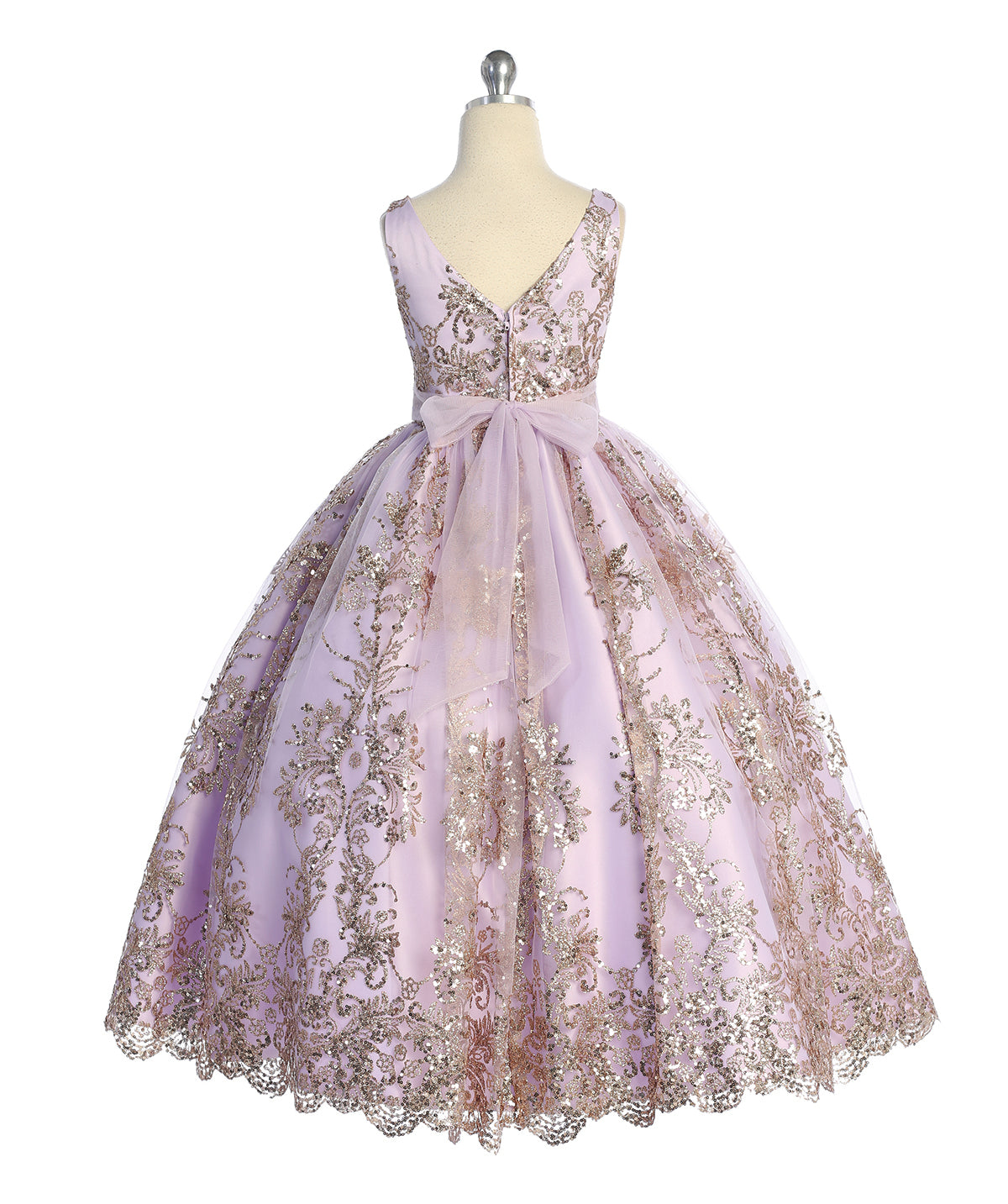Lilac_1 Girl Dress with Glitter Tulle Overlay Dress - AS7036