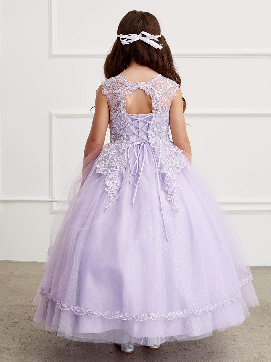 Lilac_1 Girl Dress with Metallic Corded Lace Bodice - AS7028