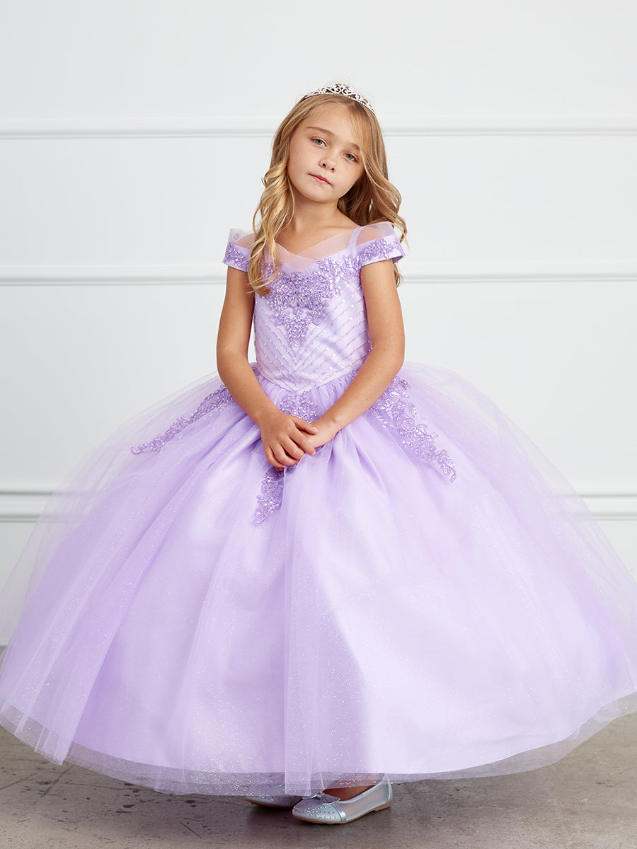 Lilac_1 Girl Dress with Sequins Off-Shoulder Bodice - AS7035