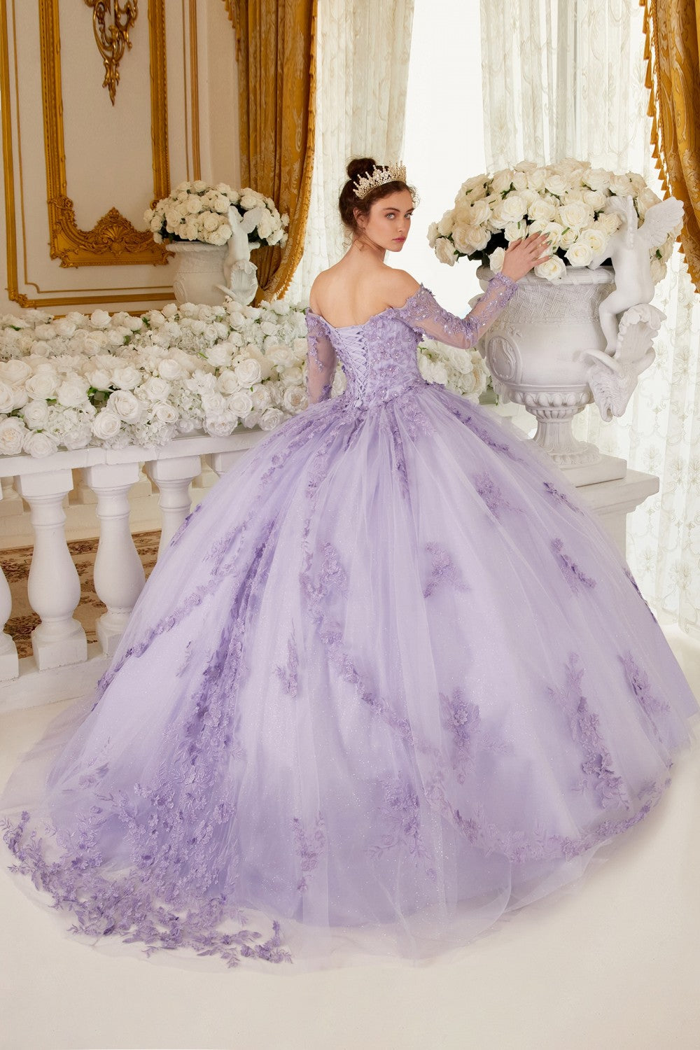 Lilac_1 Off The Shoulder Long Sleeve Quinceanera Ball Gown 15706