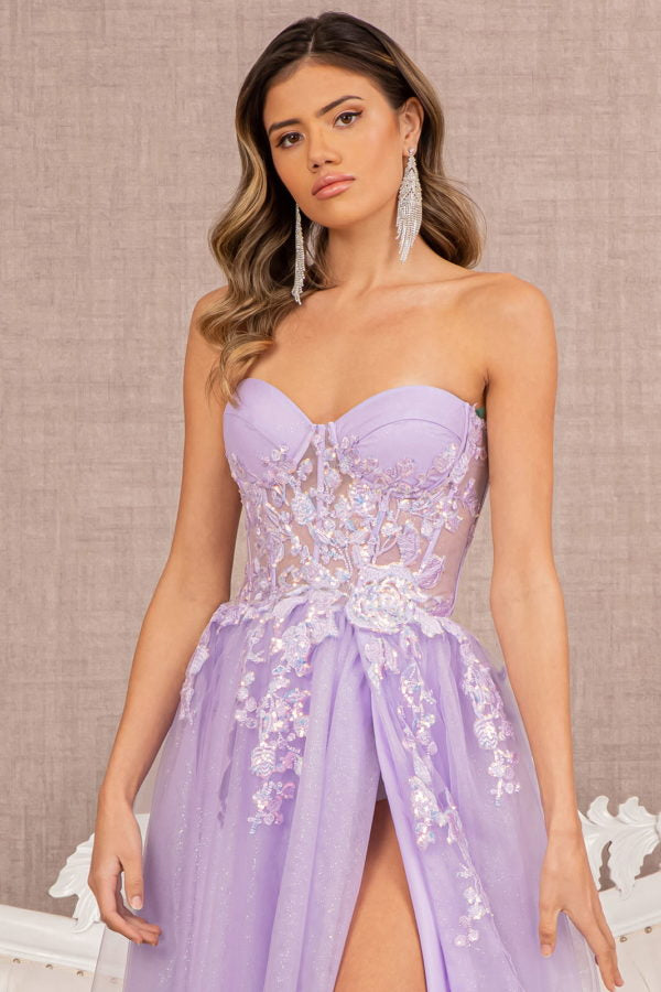 Lilac_2 Embroidery Strapless A-Line Slit Women Formal Dress - GL3153 - Special Occasion-Curves