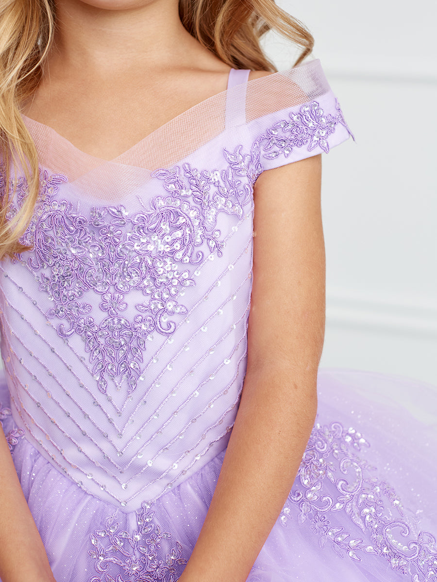 Lilac_2 Girl Dress with Sequins Off-Shoulder Bodice - AS7035