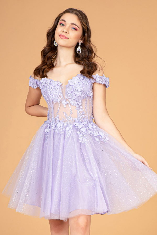 Lilac_2 Off Shoulder Sweetheart Neckline Babydoll Short Dress GS3096 - Women Formal Dress - Special Occasion-Curves