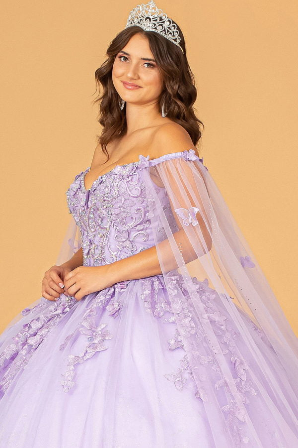 Lilac_3 GL3110 - Butterfly Applique Glitter Quinceanera Dress