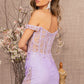 Lilac_3 Glitter Sheer Bodice Mermaid Slit Gown GL3162 - Women Formal Dress- Special Occasion-Curves