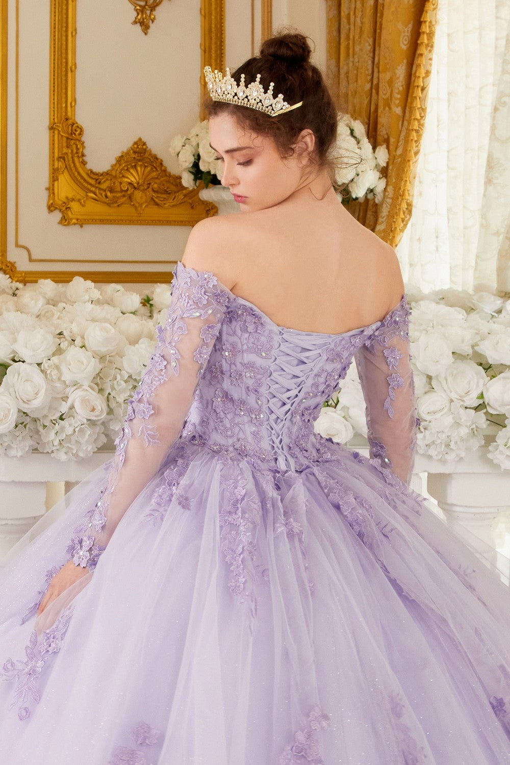 Lilac_3 Off The Shoulder Long Sleeve Quinceanera Ball Gown 15706