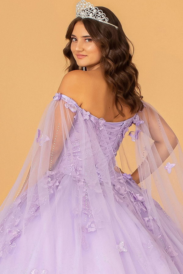 Lilac_4 GL3110 - Butterfly Applique Glitter Quinceanera Dress