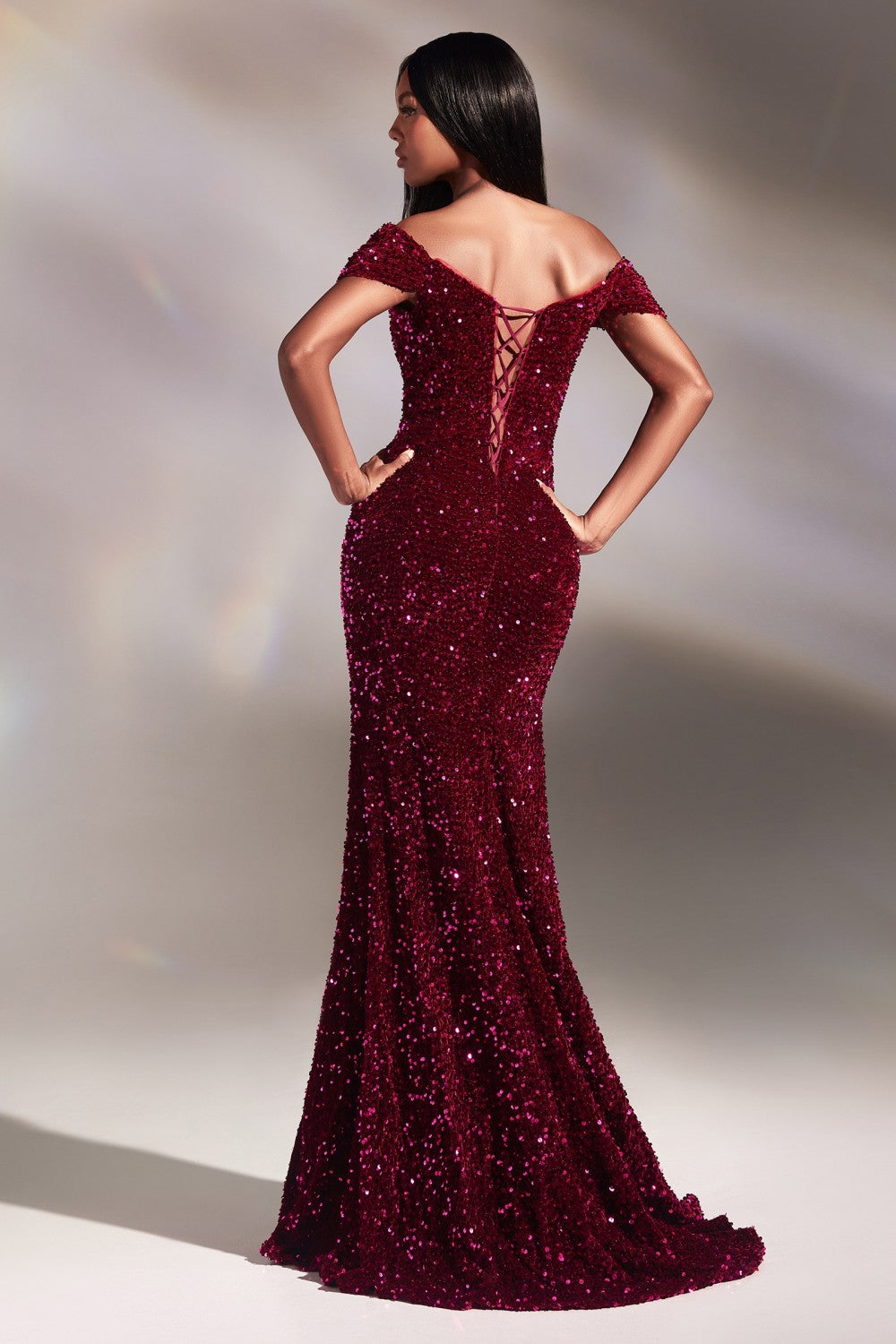 Magenta_1 Off The Shoulder Sequin Gown CA109 - Women Evening Formal Gown - Special Occasion