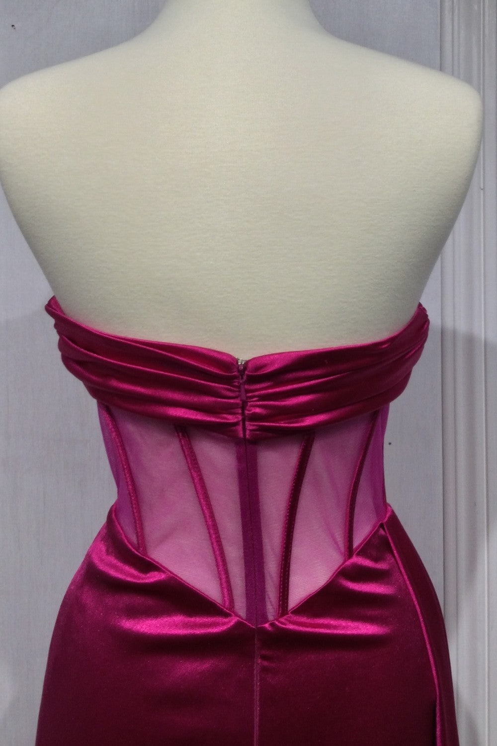Magenta_1 Satin Strapless Corset Gown CD269 - Women Evening Formal Gown - Special Occasion