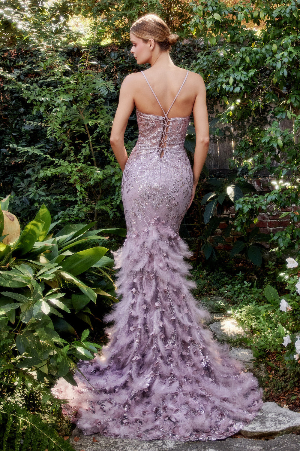 Mauve Fitted Feather Mermaid Gown A1116 Penelope Gown - Special Occasion