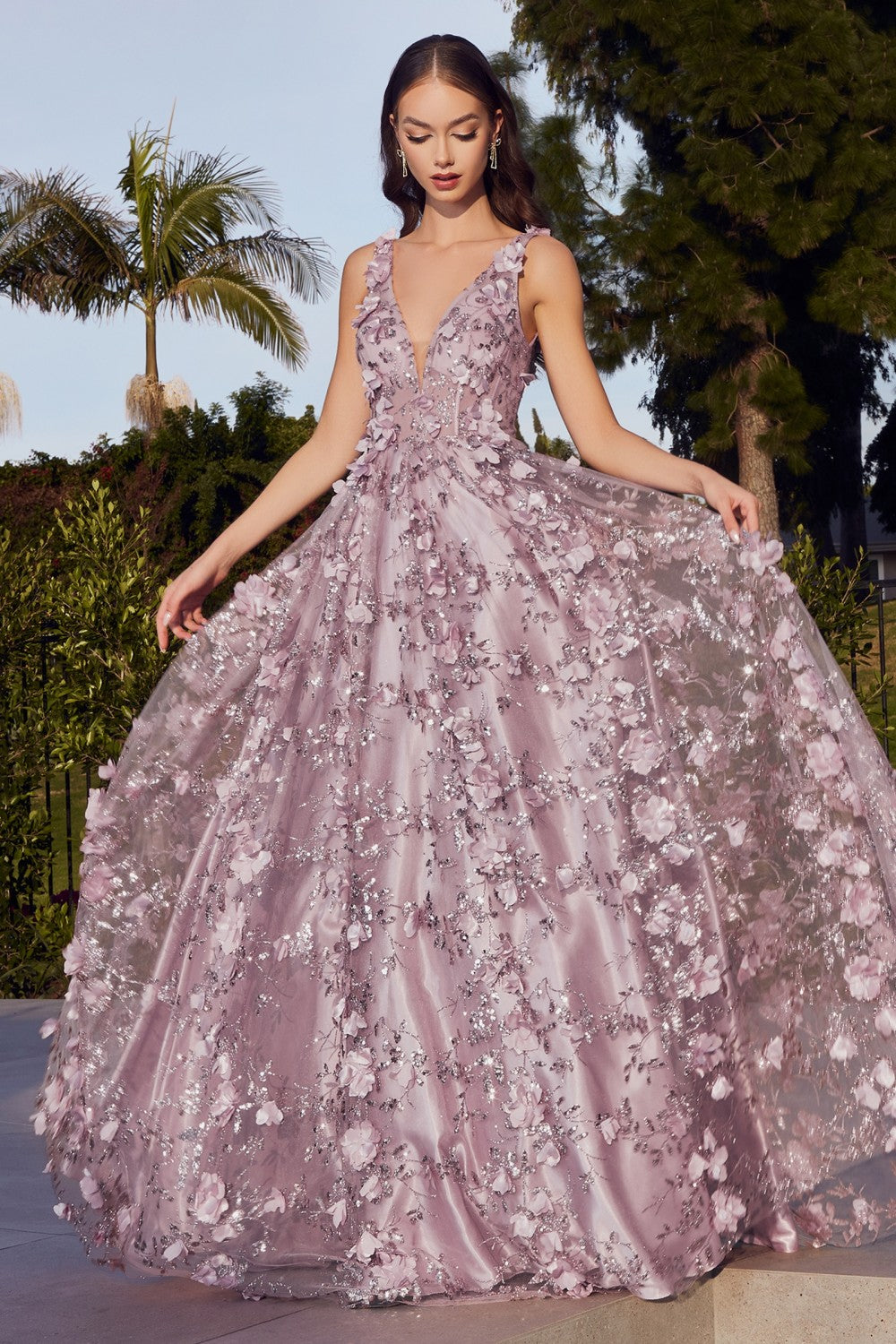 Mauve Floral A-Line Ball Gown J838 - Women Evening Formal Gown - Special Occasion-Curves