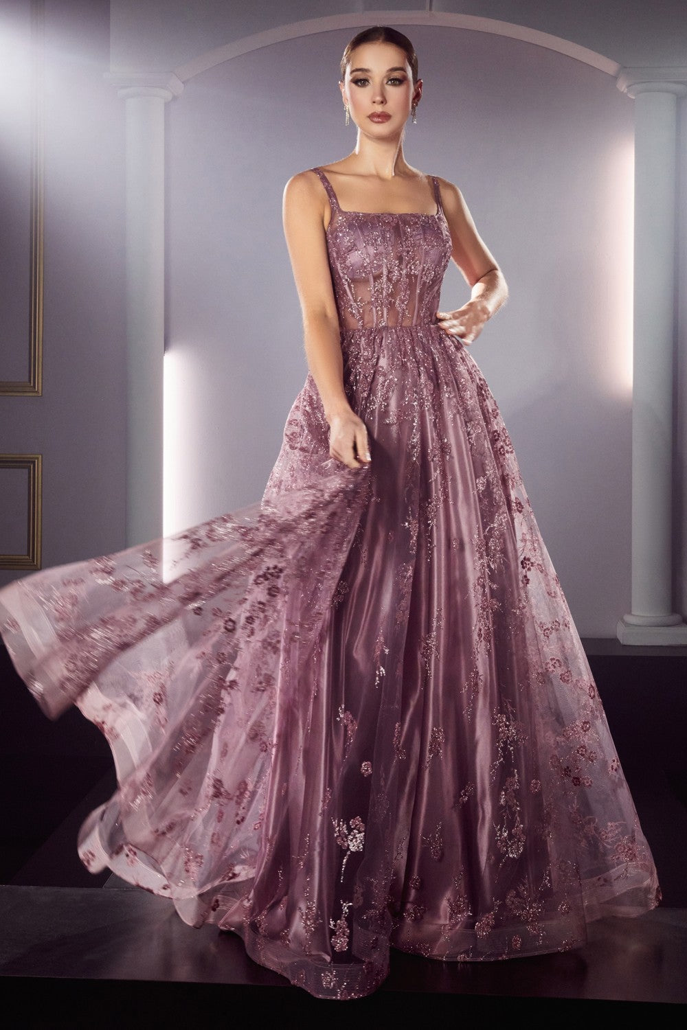 Mauve Glitter Print A-Line Gown J840 - Women Evening Formal Gown - Special Occasion