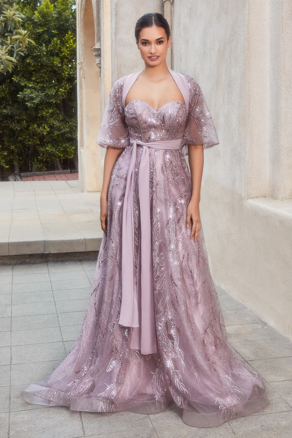 Mauve Shimmer with Matching Shawl Ball Gown A1174 Penelope Gown - Special Occasion-Curves