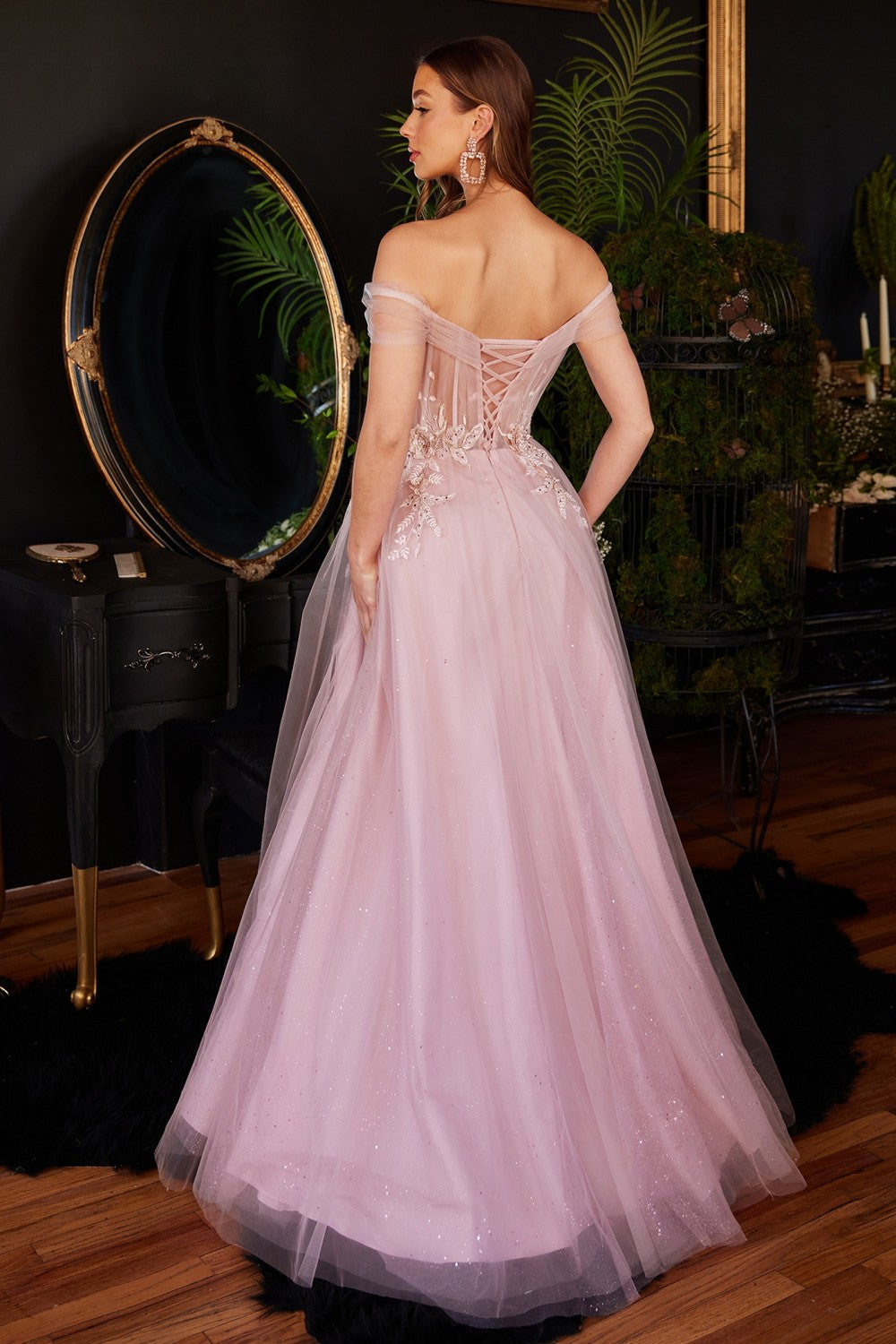 Mauve_1 Layered Tulle A-line Slit Gown CD3394 - Women Evening Formal Gown - Special Occasion-Curves