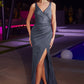 Midnight-grey Satin Glitter V-Neck Gown BD4003 - Women Evening Formal Gown - Special Occasion