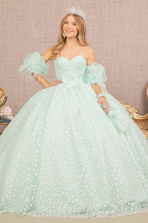 Jewel Strapless Quinceanera Dress with Puff Sleeves by Elizabeth K
