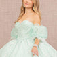 Mint_3 Jewel Strapless Quinceanera Dress with Short Puff Sleeves - GL3176
