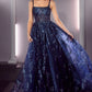 Navy Glitter Print A-Line Gown J840 - Women Evening Formal Gown - Special Occasion