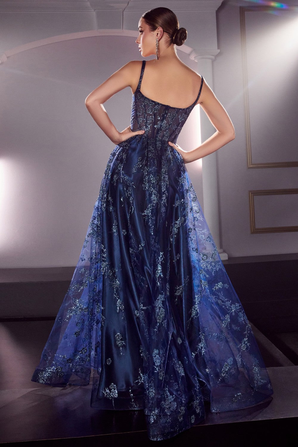 Navy_1 Glitter Print A-Line Gown J840 - Women Evening Formal Gown - Special Occasion