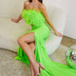 Neon-green Two Piece Feather Gown C141 - Women Evening Formal Gown - Special Occasion