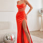 Neon-orange Fitted Corset Satin Slit Gown CD265 - Women Evening Formal Gown - Special Occasion