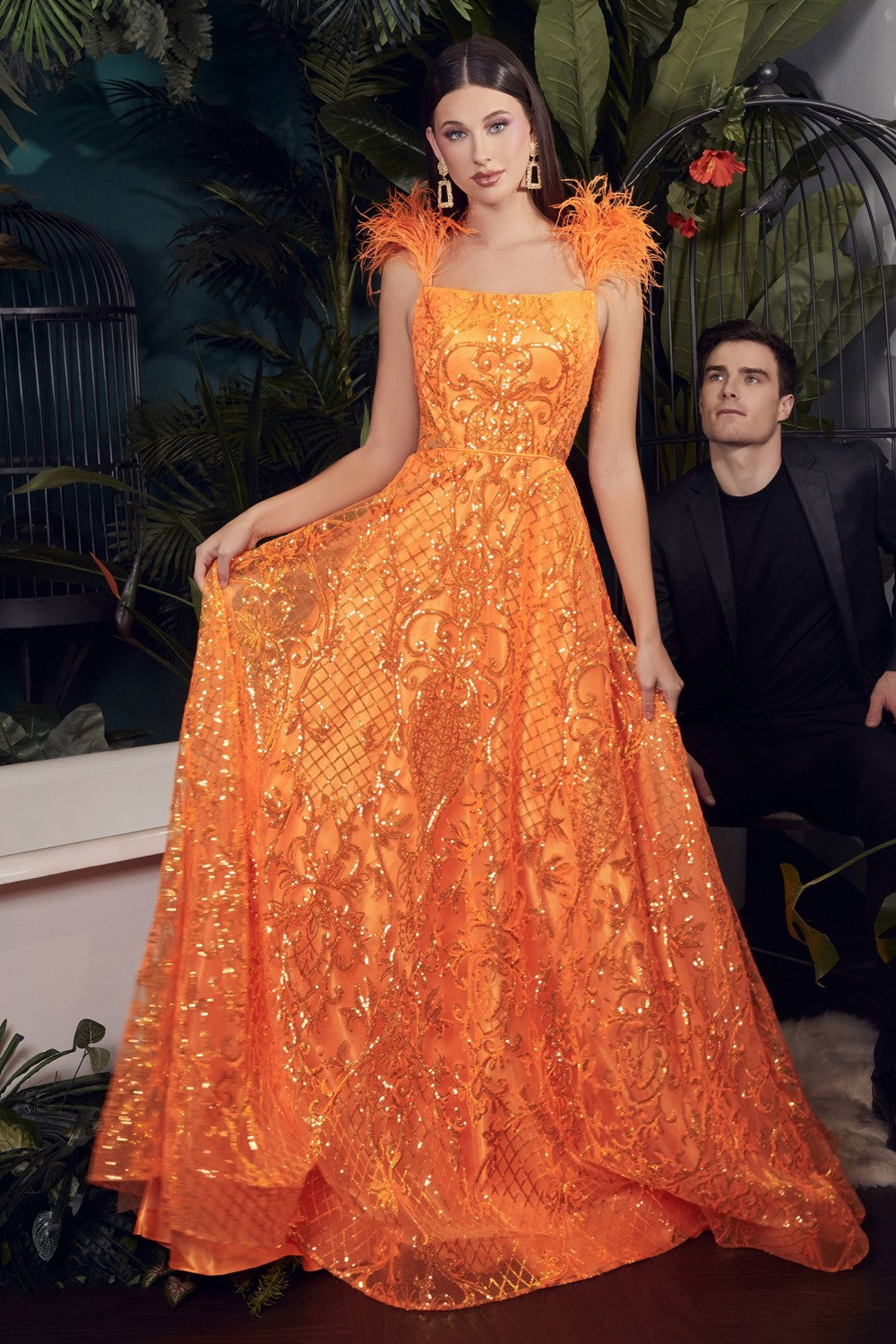 Neon Orange Ball Gown By Ladivine KV1076 - Women Evening Formal Gown - Special Occasion